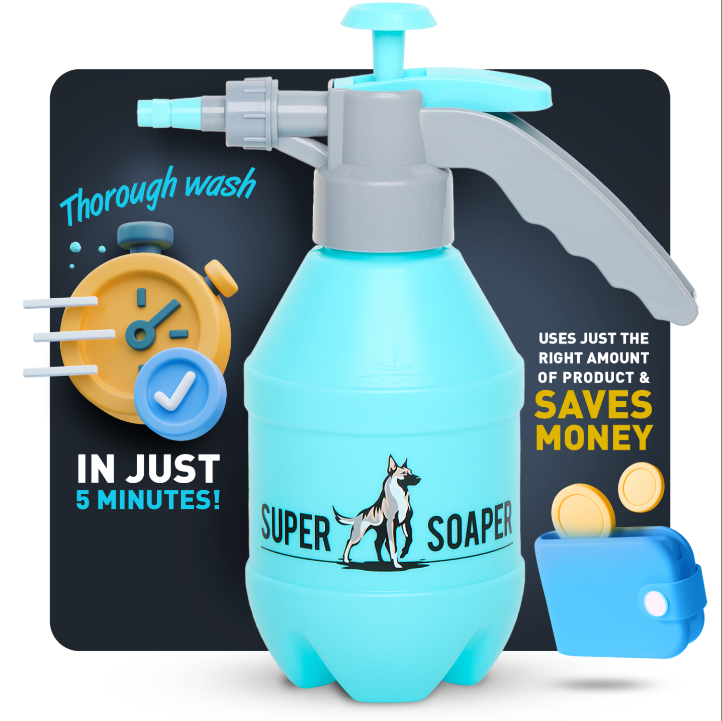 Super Soaper Dog Shampoo & Sprayer Bundle with 3X Shampoo (150ml)